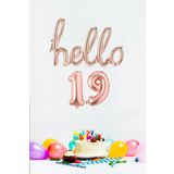 PEKSHOP 19 Yaş Doğum Günü Balonları - Hello 19 El Yazısı Rose Gold Renk Folyo Balon