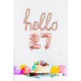PEKSHOP 27 Yaş Doğum Günü Balonları - Hello 27 El Yazısı Rose Gold Renk Folyo Balon