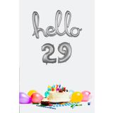PEKSHOP 29 Yaş Doğum Günü Balonları - Hello 29 El Yazısı Gümüş Renk Folyo Balon