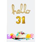 Pekshop 31 Yaş Doğum Günü Balonları - Hello 31 El Yazısı Gold Renk Folyo Balon - Altın