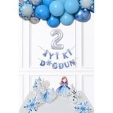 Pekshop Frozen Elsa Tema Doğum Günü Balon Zinciri Seti Masa Üstü Panolar Karlar Ülkesi Konsept Yaş Doğum Günü Balonları - Çok Renkli - 2