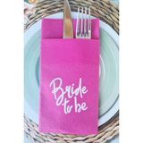 Pekshop Fuşya Kumaş Dokulu Beyaz Baskılı Bride To Be Bride Parti Peçetesi Fuşya Peçete 6'lı