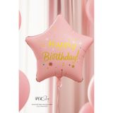 PEKSHOP Happy Birthday Yazılı PEMBE Yıldız Balon Retro Yıldız Folyo Balon 45cm