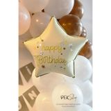 PEKSHOP Happy Birthday Yazılı Retro Krem Yıldız Balon Retro Yıldız Folyo Balon 45cm