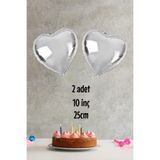 PEKSHOP Kalp Şekilli Gümüş Folyo Balon 10 inc 25 cm 2 Adet