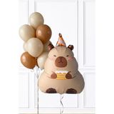 Pekshop Kapibara Folyo Balon Seti Pastalı Kapibara ve Lateks Balon Zinciri - Çok Renkli