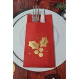Pekshop Kumaş Dokulu Kırmızı Peçete Gold Varak Kokina Çiçeği Yılbaşı Sofrası Yeni Yıl Peçetesi