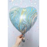 Pekshop Mavi Mermer Kalp Folyo Balon Retro Balon Kalp Şekilli 18INÇ 45CM