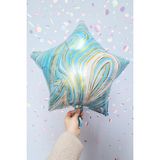 Pekshop Mavi Mermer Yıldız Folyo Retro Mermer Desen Kalp Balon 18INÇ