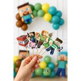 Pekshop Minecraft Lüks Büyük Boy Kürdan Süsleri Çok Renkli 10'lu Paket Eğlenceli Parti Malzemeleri