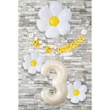 Pekshop Papatya Tema Doğum Günü Balon Süsleme Seti Bannerlı Yaş Balonu Balon Zincir Paketi - Beyaz - Sarı - 3