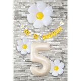 Pekshop Papatya Tema Doğum Günü Balon Süsleme Seti Bannerlı Yaş Balonu Balon Zincir Paketi - Beyaz - Sarı - 5