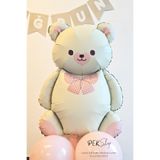 PEKSHOP Papyonlu Retro Krem Ayı Balon Pembe Detaylı Retro Ayı Folyo Balon