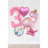 PEKSHOP Pembe Dinazor Balonlu Kız Doğum Günü Balon Süsleme Seti Bannerlı Büyük Pembe Yaş Balonlu Dinozor Bal