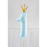 Pekshop Taçlı 1 Rakam Folyo Balon 1 Yaş Balonu Gold Taçlı Mavi 90CM - 1 Adet