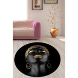 Pelangi Afrika Desenli Afrikalı Kadın Halı Dijital Baskı Yıkanabilir Yuvarlak Modern Salon Ve Hol Halısı, Siyah 160 x 160