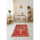 Pelangi Ağaç Desenli Dijital Baskı Yıkanabilir Kaymaz Taban Etnik Kilim Desen Salon Halısı Ve Yolluk, Kırmızı 120 x 180