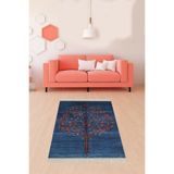Pelangi Ağaç Desenli Dijital Baskı Yıkanabilir Kaymaz Taban Etnik Kilim Desen Salon Halısı Ve Yolluk, Mavi 80 x 200