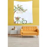 Pelangi Ağacın Altındaki Bisiklet Doğa Temalı Leke Tutmaz Kumaş Duvar Örtüsü Duvar Halısı Tapestry PNTR004, 140 x 230