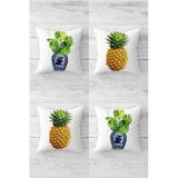 Pelangi Ananas Ve Tropikal Yapraklar Desen Gizli Fermuarlı Kırlent Kılıfı Koltuk Yastık Kılıfı Takım(4adet), Yeşil-Sarı 45 x 45