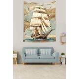 Pelangi Antik Dünya Haritası Yelkenli Leke Tutmaz Kumaş Duvar Örtüsü Duvar Halısı Tapestry PNTR548, 35 x 50