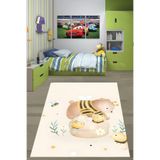 Pelangi Arılar Bal Peteği Ve Sevimli Ayıcık Yıkanabilir Kaymaz Taban Leke Tutmaz Çocuk Odası Halısı, Beyaz-Sarı-Kahverengi-Yeşil 60 x 120