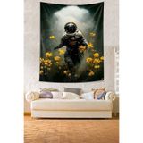 Pelangi Astronot Uzay Çiçekler Leke Tutmaz Kumaş Duvar Örtüsü Duvar Halısı Tapestry PNTR414, 70 x 70