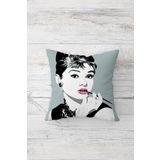 Pelangi Audrey Hepburn Çift Tarafı Baskılı Gizli Fermuarlı Yastık Kılıfı Kırlent Koltuk Yastık Kılıfı, gri-siyah 45 x 45, 24691261045451