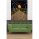 Pelangi Ay Manzaralı Uzun Yol Desenli Leke Tutmaz Kadife Dokulu Kumaş Duvar Örtüsü Duvar Halısı Tapestry WLL087, 140 x 140