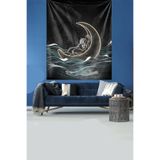 Pelangi Ayda Oturan Çift Leke Tutmaz Kadife Dokulu Kumaş Duvar Örtüsü Duvar Halısı Tapestry WLL100, 35 x 50