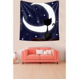 Pelangi Ayda Oturan Kedi Leke Tutmaz Kadife Doku Kumaş Duvar Örtüsü Duvar Halısı Tapestry WLL146, 70 x 70
