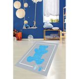 Pelangi Ayıcıklı Ayı Desenli Halı Dijital Baskı Yıkanabilir Kaymaz Taban Çocuk Odası Halısı, Gri-Mavi 180 x 280
