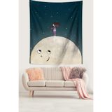 Pelangi Ayın Üzerindeki Tatlı Kız Leke Tutmaz Kumaş Duvar Örtüsü Duvar Halısı Tapestry PNTR193, 140 x 140