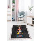 Pelangi Balık Desenli Dijital Baskı Yıkanabilir Kaymaz Taban Çocuk Genç Odası Halısı, Antrasit 80 x 50, 115308005005