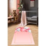 Pelangi Balon Desen Gold Çerçeveli Dijital Baskı Yıkanabilir Kaymaz Taban Pembe Genç Kız Çocuk Odası Halısı, Şeker Pembe 80 x 150