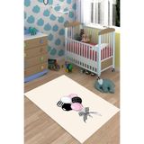 Pelangi Balon Desenli Halı Modern Dijital Baskı Yıkanabilir Kaymaz Taban Çocuk Genç Odası Halısı, Bej 80 x 150