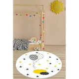 Pelangi Balon Yıldız Desenli Beyaz Dijital Baskı Yıkanabilir Kaymaz Taban Yuvarlak Salon Halısı, Sarı-Beyaz 160 x 160, 999800616016005