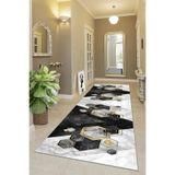 Pelangi Balpeteği Geometrik Desenli Etnik Dijital Baskı Yıkanabilir Kaymaz Taban Salon Halı ve Yollu, Gri-Siyah 100 x 400, 955411741004007