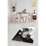 Pelangi Balpeteği Geometrik Desenli Etnik Dijital Baskı Yıkanabilir Kaymaz Taban Salon Halı Ve Yollu, Gri-Siyah 130 x 180
