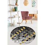 Pelangi Balpeteği Geometrik Desenli Etnik Dijital Baskı Yıkanabilir Kaymaz Taban Salon Halı Ve Yollu(gri), Siyah-Hardal 60 x 60