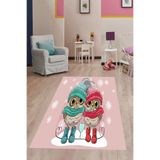 Pelangi Baykuş Desenli Dijital Baskılı Kaymaz Taban Çocuk Odası Halısı, Pembe-Yeşil 160 x 240
