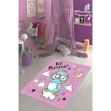 Pelangi Baykuş Desenli Renkli Kalpli Dijital Baskı Yıkanabilir Kaymaz Taban Bebek Ve Çocuk Odası Halısı, Lila-Mavi 80 x 600