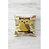 Pelangi Baykuş Owl Sarı Çift Tarafı Baskılı Gizli Fermuarlı Yastık Kılıfı Kırlent Koltuk Yastık Kılıfı, kahve-sarı 45 x 45