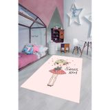 Pelangi Bebek Desenli Dijital Baskı Yıkanabilir Kaymaz Taban Çocuk Odası Halısı, Pudra Pembe 120 x 200