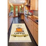 Pelangi Bej Coffe Time Kahve Desenli Dijital Baskılı Kaymaz Taban Halı, Bej-Turuncu 100 x 100