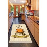 Pelangi Bej Coffe Time Kahve Desenli Dijital Baskılı Kaymaz Taban Halı, Bej-Turuncu 100 x 200