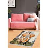 Pelangi Bej Etnik Dijital Baskı Yıkanabilir Kaymaz Taban Salon Halı ve Yolluk, Bej-Sarı 80 x 150