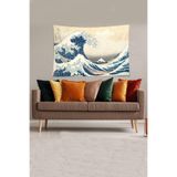 Pelangi Bej-Mavi Katsushika Hokusai Serisi Leke Tutmaz Kadife Kumaş Duvar Örtüsü Duvar Halısı Tapestry YWLL372, 70 x 100