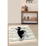 Pelangi Bej Siyah Müzik Notalı Halı Dijital Baskı Yıkanabilir Nota Desenli Salon Halı, Bej-Siyah 160 x 300