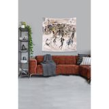 Pelangi Bej Toplumun Koşturması Leke Tutmaz Kadife Kumaş Duvar Örtüsü Duvar Halısı Tapestry KWLL334, 70 x 70